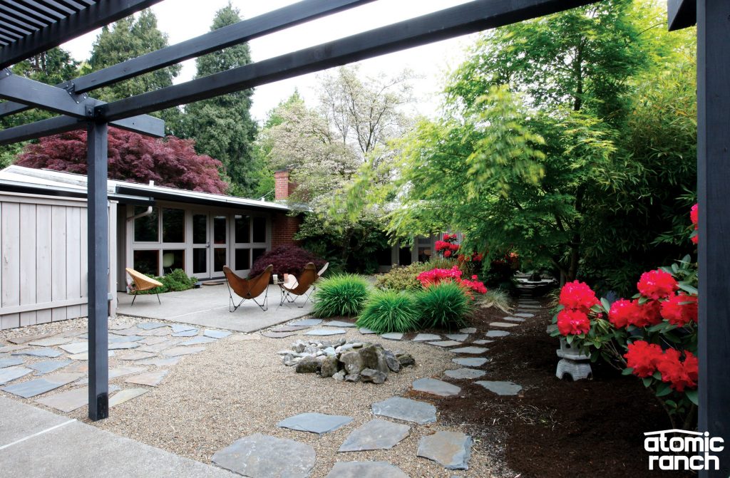 Cliff May backyard with pergola