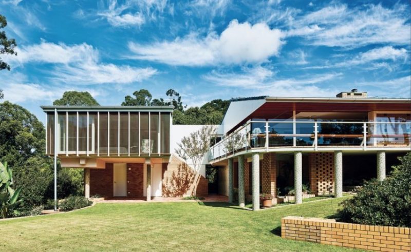 restored mid century modern home exterior
