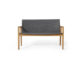 gray wicker outdoor loveseat with a wood frame