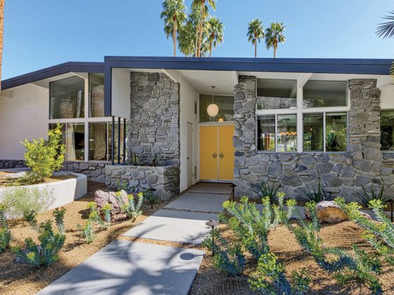 Front entrance of a mid century house as an example of one of Palm Springs' doors.