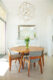 dining room with geometric chandelier