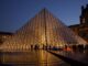 Louvre pyramid at night