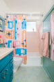 powder pink and blue 1960s bathroom